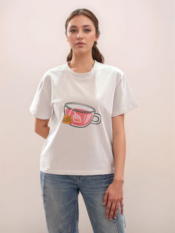 Zink London - Women White Graphic T-Shirt