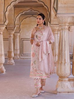 Bannhi - Pink Tissue Kurta With Pant and Dupatta