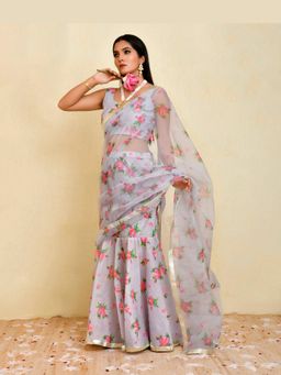 Bannhi by Priyanka Rathore - Grey Rajnigandha Pre-Stitched Saree With Stitched Blouse