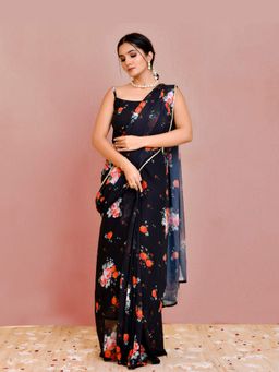 Bannhi by Priyanka Rathore - Black Pallavi Pre-Stitched Saree With Stitched Blouse
