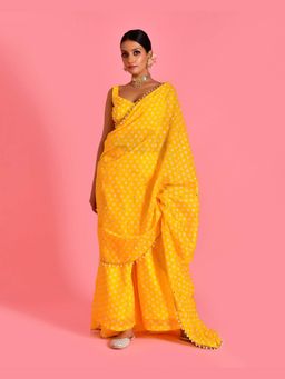 Bannhi by Priyanka Rathore - Yellow Ragini Pre-Draped Saree With Stitched Blouse