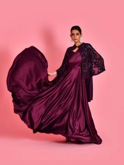 Bannhi by Priyanka Rathore - Wine Nayika Gown With Cape