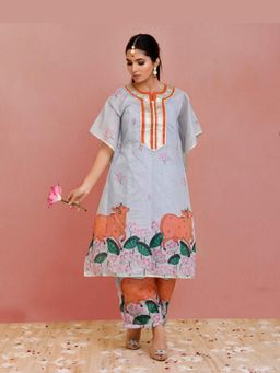 Bannhi by Priyanka Rathore - Grey Sarang Kaftan With Palazzo