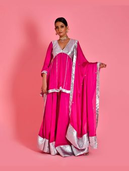 Bannhi by Priyanka Rathore - Pink Manjari Kurta With Sharara and Dupatta