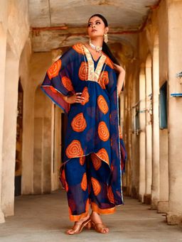 Bannhi - Blue Darshana Chiffon Kaftan With Palazzo