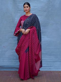 Chidiyaa - Black Pure Cotton Block Print Saree Without Blouse