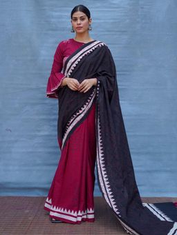 Chidiyaa - Black Pure Cotton Block Print Saree Without Blouse
