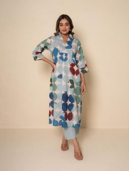 Kameez - Color Pop Digital Print Blue Cotton Kurta with Pant