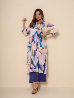 Kameez - Floral Fiesta Digital Print Pink Cotton Kurta with Pant