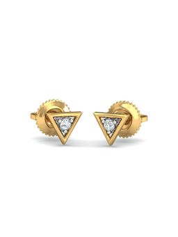 KuberBox - 18K Gold Trikon Diamond Stud Earrings for Women-Girls
