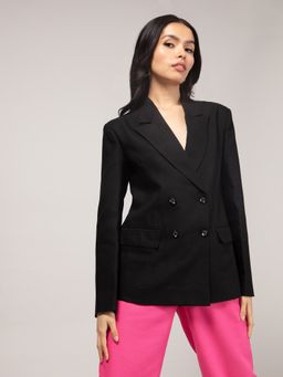 Twenty Dresses by Nykaa Fashion - Work Black Solid Double Breasted Blazer