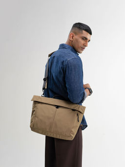 DailyObjects - Unisex Solid Pivot Messenger Bag With Detachable Strap - Sand (M)