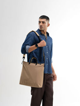 DailyObjects - Unisex Solid Pivot Top Handle Messenger Bag With Detachable Strap - Sand (M)