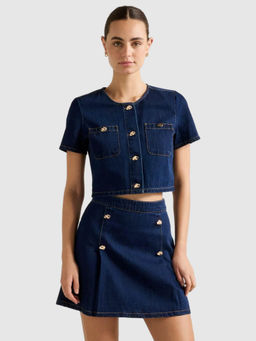 Forever New - Blue Solid Elise Denim Shirt