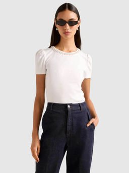 Forever New - White Emilia Embellished Round Neck Top