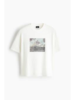 H&M - Men White Relaxed Fit Printed T-Shirt