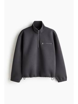 H&M - Men Grey Relaxed Fit Zip-Top Scuba Sweatshirt