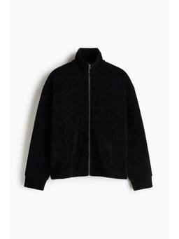 H&M - Men Black Relaxed Fit Chenille Track Jacket