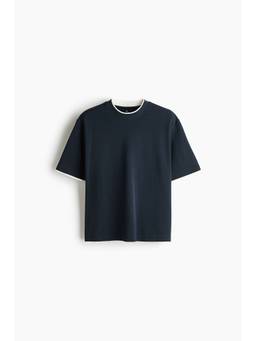 H&M - Men Navy Blue Relaxed Fit Boxy Layered-Look T-Shirt