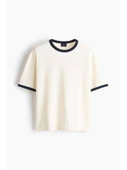 H&M - Men White Relaxed Fit Ribbed Cotton T-Shirt