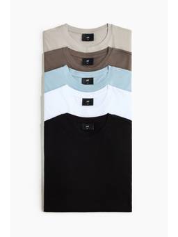 H&M - Men Multi-Color 5-Pack Slim Fit T-Shirts