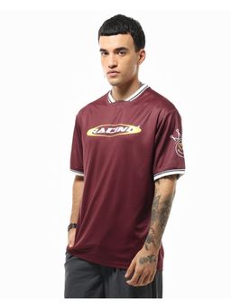 Bewakoof - Men's Brick Red Racing Typography Oversized T-shirt