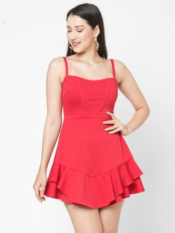 MISH - Red Scuba Corset Fit and Flare Dress