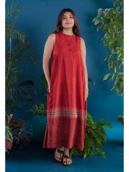 The Indian Ethnic Co. - Zivaa Red Ajrakh Cotton A Line Dress