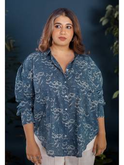 The Indian Ethnic Co. - Ruhi Blue Ajrakh Cotton Straight Shirt