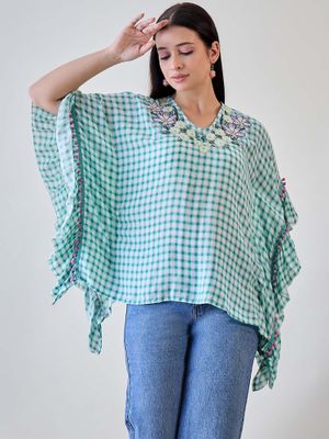 Green Flower Button Kaftan