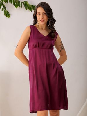 1210223 Purple V Neck Pinafore Dress