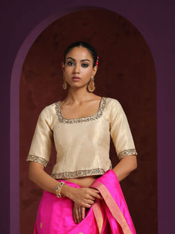 WeaverStory - Off White Tissue Chanderi Kurti Style Blouse