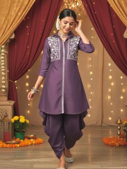WineRed - Women Purple Embroidered Co-Ord Set
