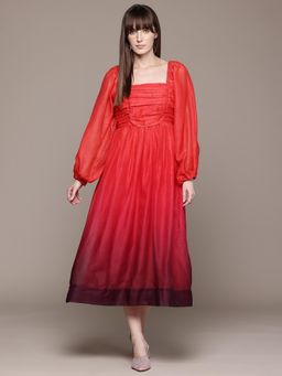 Label Ritu Kumar - Square Neck Full Sleeves Ombre Midi Dress