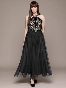 Label Ritu Kumar - Black Clarine Halter Neck Maxi Dress