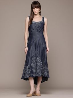 Label Ritu Kumar - Blue Antonia Square Neck Denim Midi Dress