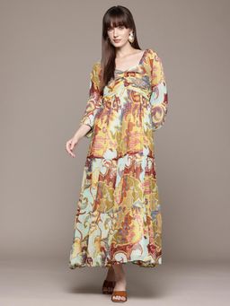 Label Ritu Kumar - Yellow Francis Sweetheart Neck Long Dress