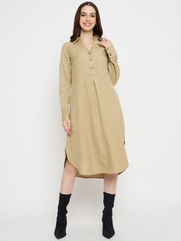 Styli - Womens Polyrayon Twill Khaki Midi Dress