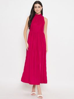 Styli - Womens Velvet Fuchsia Maxi Dress