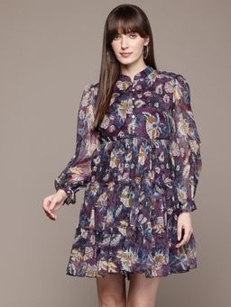 Label Ritu Kumar - Purple Brigette Mandarin Collar Short Dress