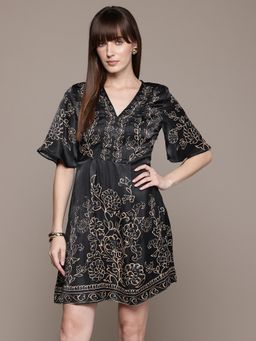 Label Ritu Kumar - Black Marce V Neck Short Dress