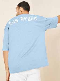 Styli Elevate - Men Compact Jersey Back City Tee Printed Boxy Fit Tee - Blue