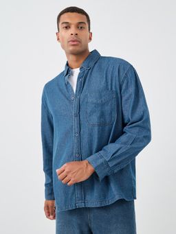 Styli - Men Button Down Long Sleeve Relaxed Denim Shirt - Blue