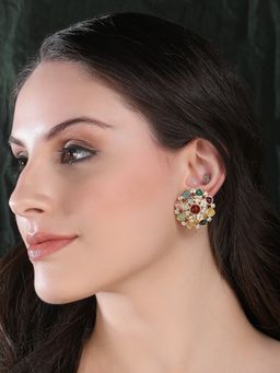 Auraa Trends - Multi-Colour Pearl Kundan Stud Earrings For Women