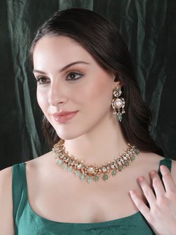 Auraa Trends - Green Kundan Jade Glow Embellished Jewellery Set For Women