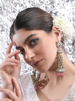 Auraa Trends - 22Kt Gold Plated Kundan Multi-Color Chaandbali Earrings