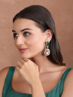 Auraa Trends - Gold Finish Kundan Polka Dangler Earrings