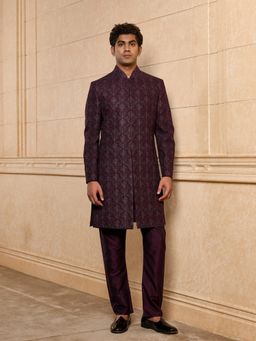 TASVA - Crimson Embellished Indo-Western Sherwani With Pyjama