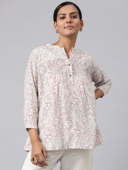 Fabindia - Peach Rayon Blend Printed Top