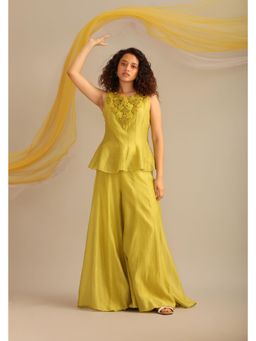 Myoho - Green Chanderi Short Kalidar Top with Kalidar Sharara